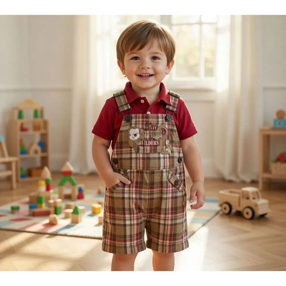 Cradle Togs Monkey Construction Builders Red/Brown Overalls Sweater 24 Mo